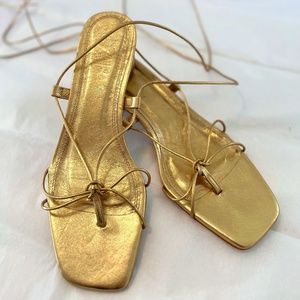 NWOT Gold Lace-up Leather Sandals